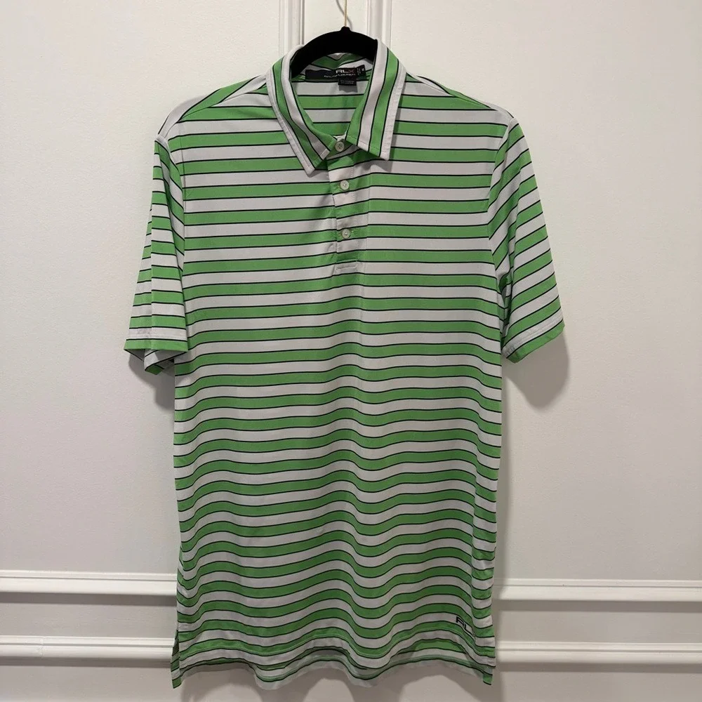RLX Ralph Lauren Golf Polo Shirt Men's XL Green White Black Striped